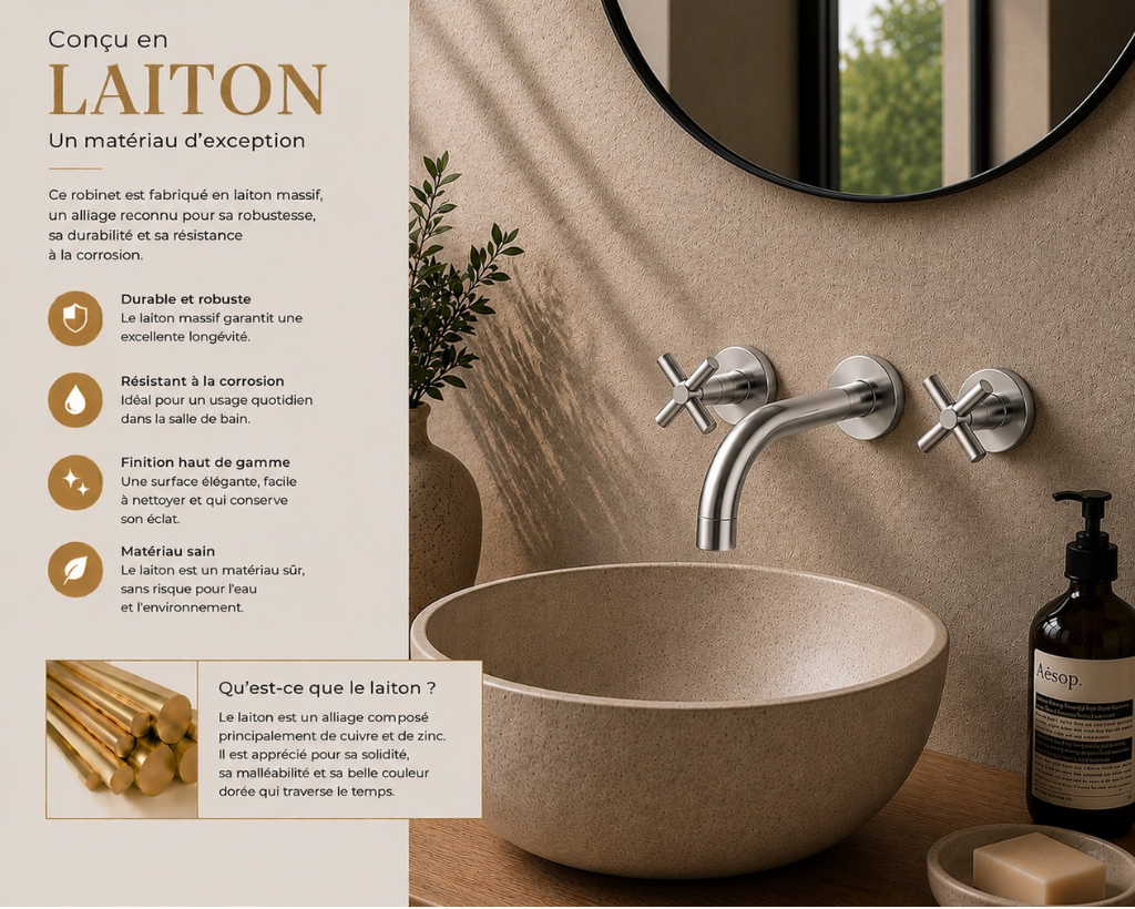 Robinet Mural de Salle de Bain 3 Trous en Laiton