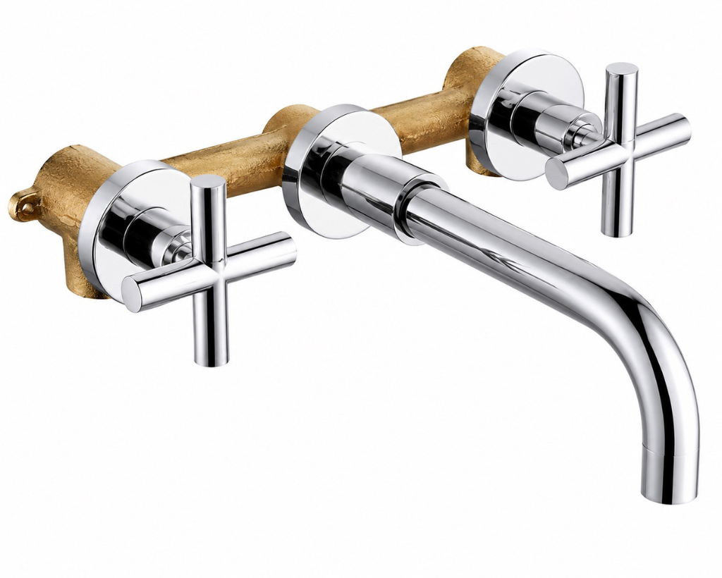 Robinet mural de salle de bain 3 trous en laiton, finition chrome, Robin'Home