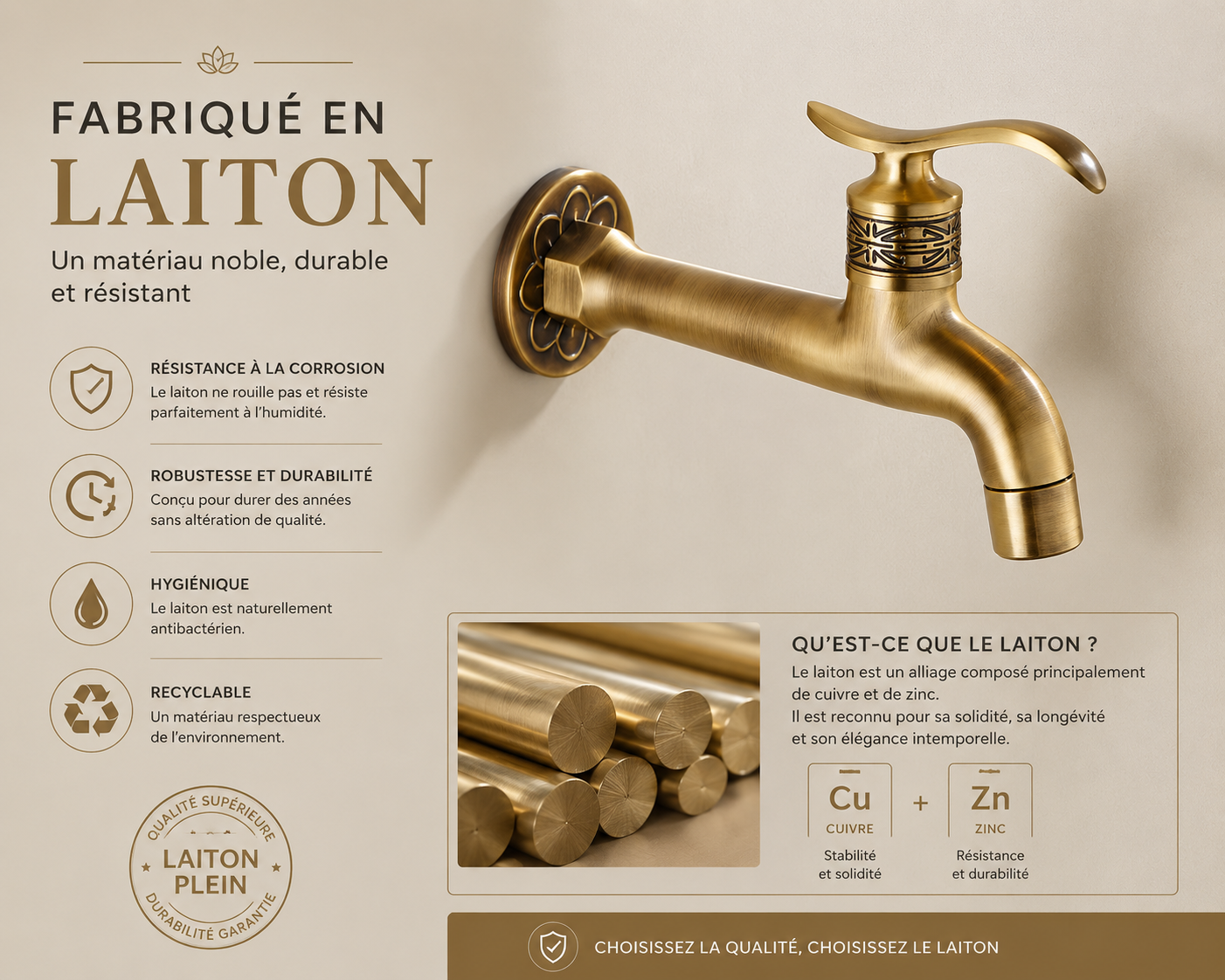 Caractéristiques du robinet vintage en laiton doré Robin'Home