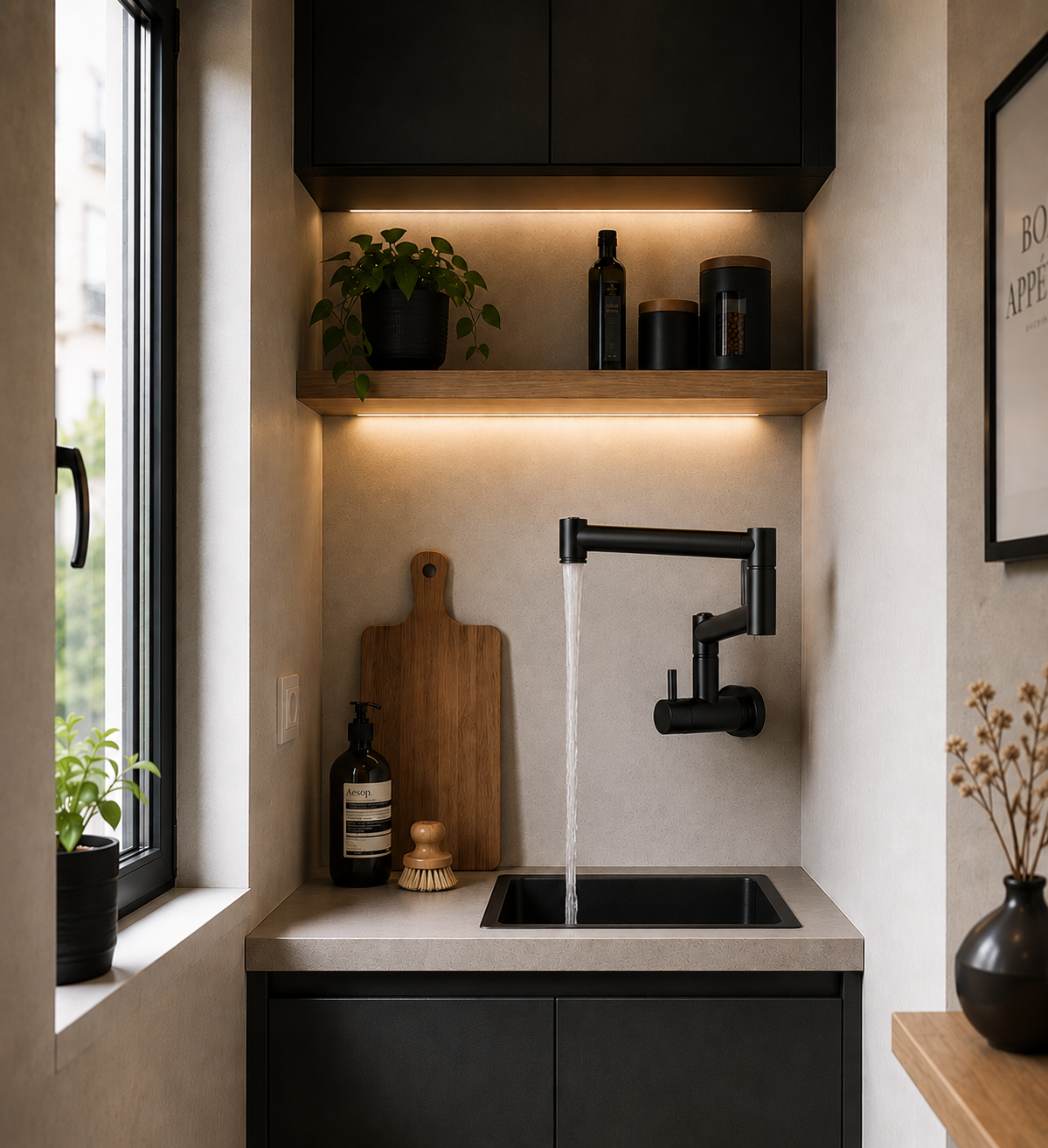 Robinet de Cuisine Mural Pliable en Acier Inoxydable