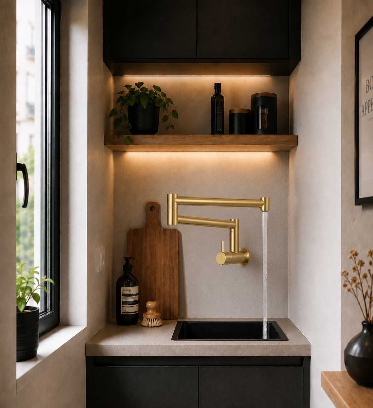 Robinet de Cuisine Mural Pliable en Acier Inoxydable