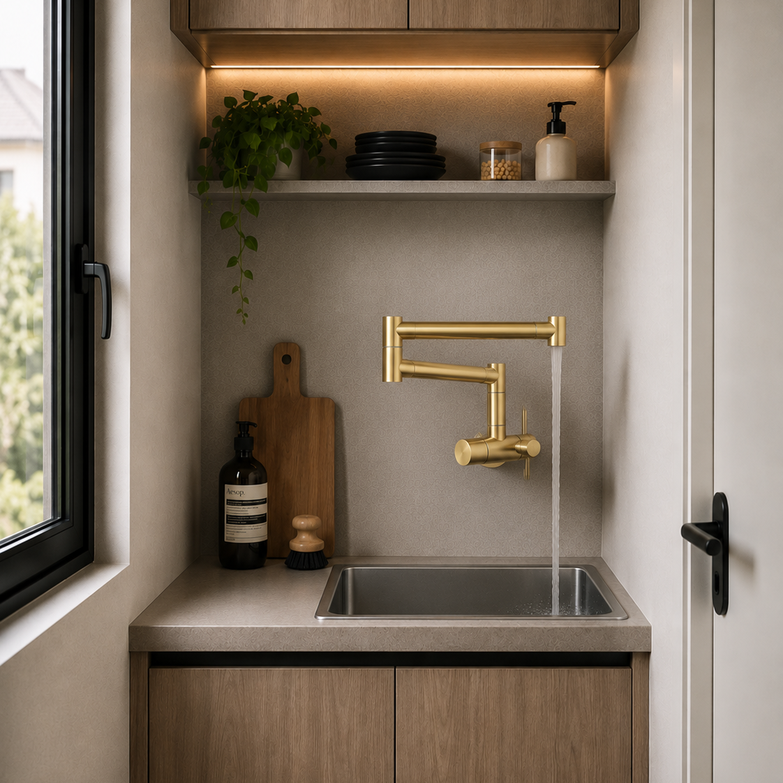Robinet de Cuisine Mural Pliable en Acier Inoxydable