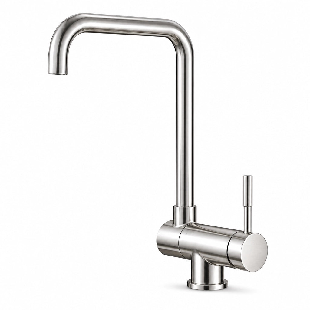 Robinet de cuisine col de cygne en acier inoxydable, finition argent, Robin'Home