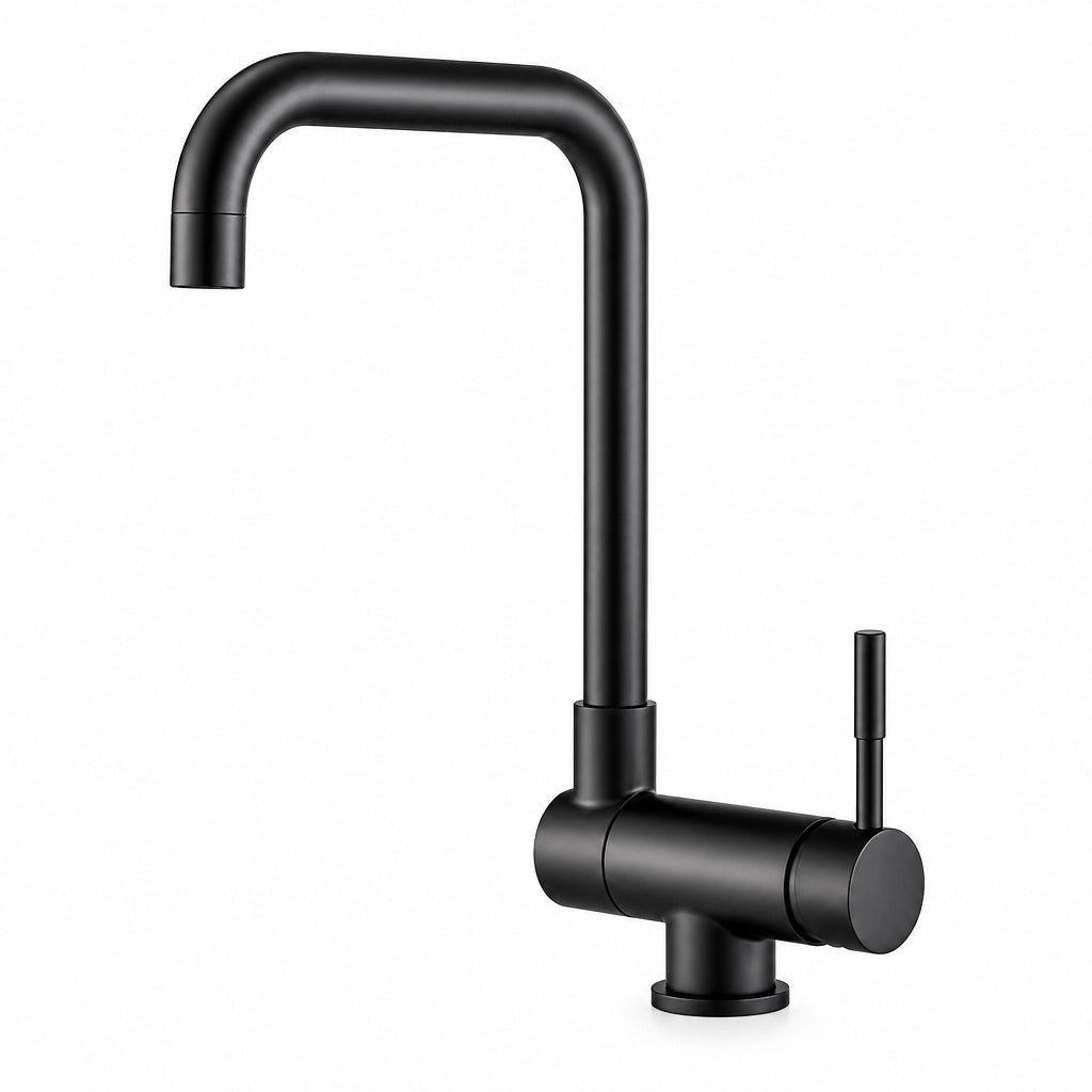 Robinet de cuisine col de cygne en acier inoxydable, finition noire, Robin'Home