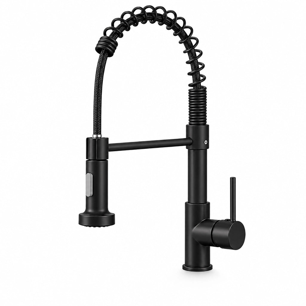 Robinet de cuisine bec pivotant 360°, douchette extractible, finition noire, Robin'Home