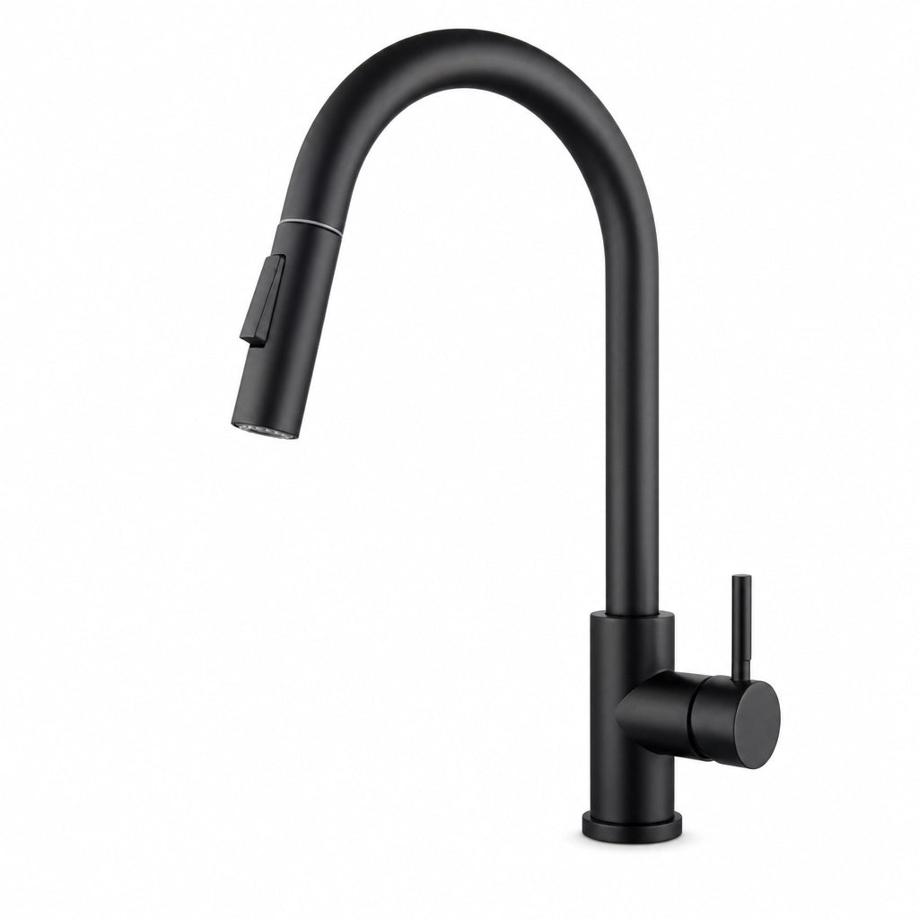 Robinet de cuisine col de cygne, douchette extractible, finition noire, Robin'Home