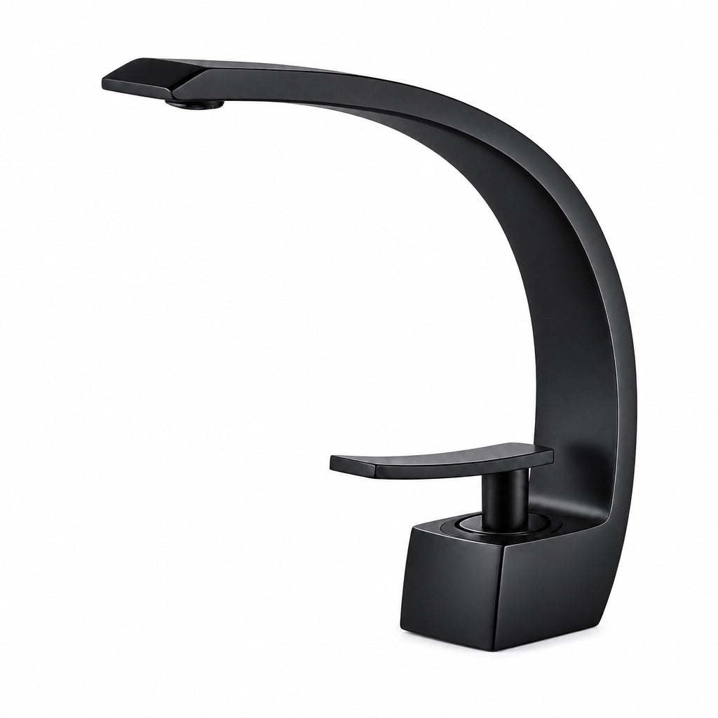 Robinet de salle de bain design courbé, finition noire, Robin'Home