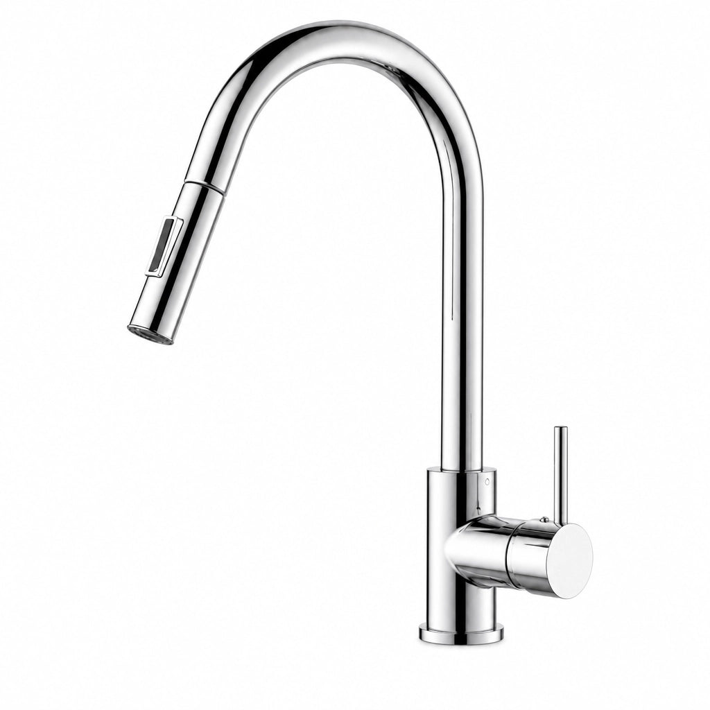 Robinet de cuisine col de cygne, douchette extractible, finition chrome, Robin'Home