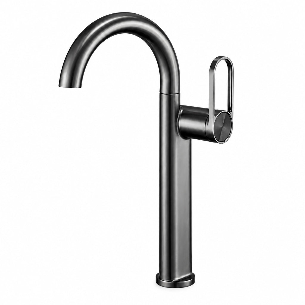 Robinet de salle de bain design col de cygne, finition gris anthracite, Robin'Home