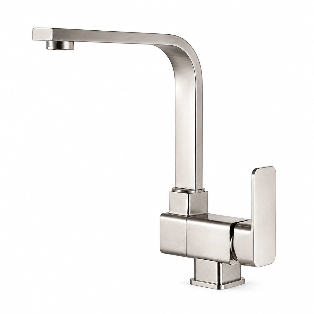Robinet de cuisine design en laiton massif, finition argent, Robin'Home