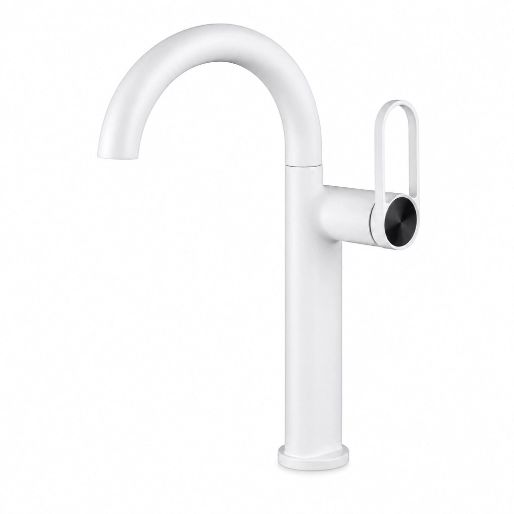 Robinet de salle de bain design col de cygne, finition blanche, Robin'Home