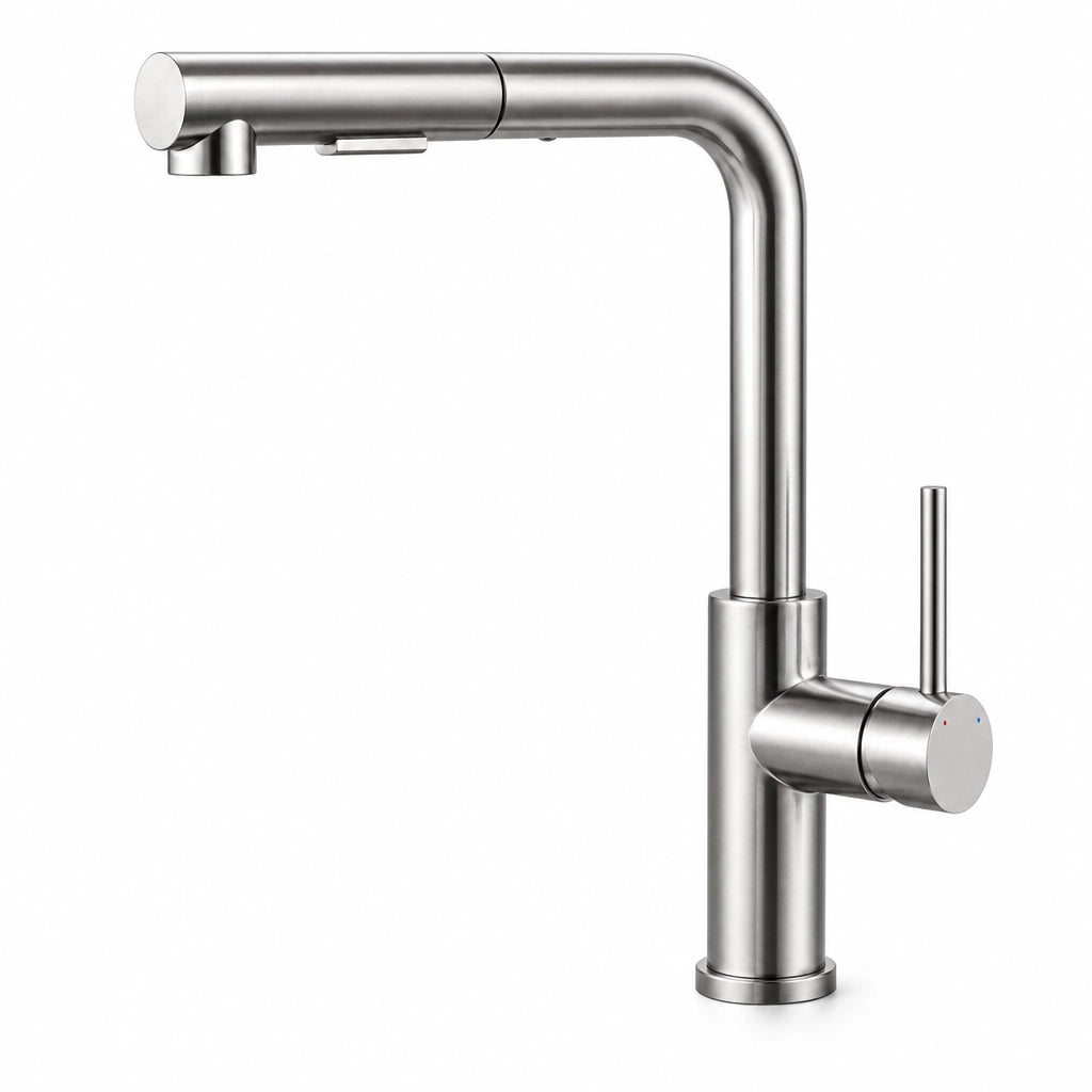 Robinet de cuisine extractible en L, douchette 2 modes de jet, acier inoxydable, Robin'Home
