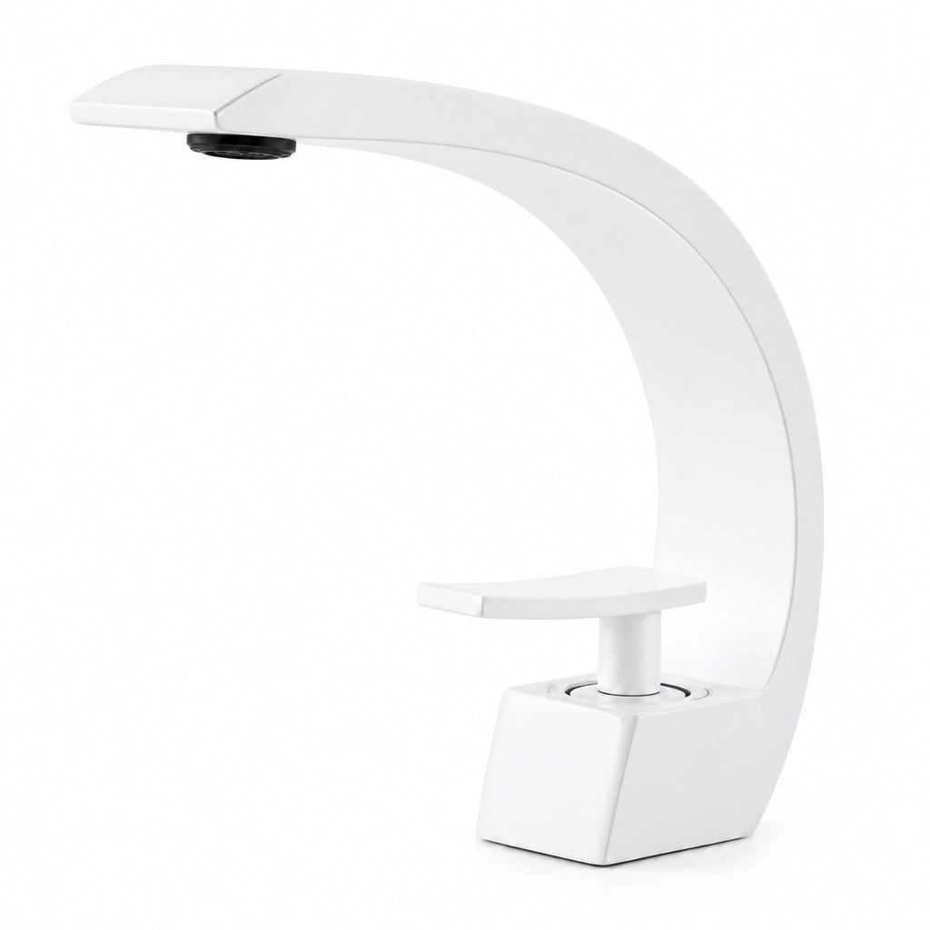 Robinet de salle de bain design courbé, finition blanche, Robin'Home