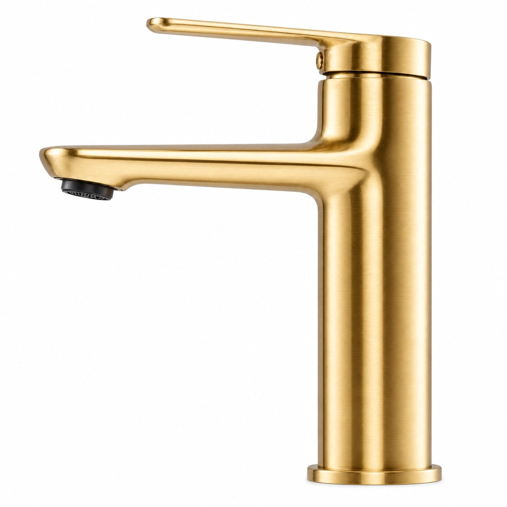 Robinet mitigeur salle de bain design droit monotrou, finition dorée, Robin'Home