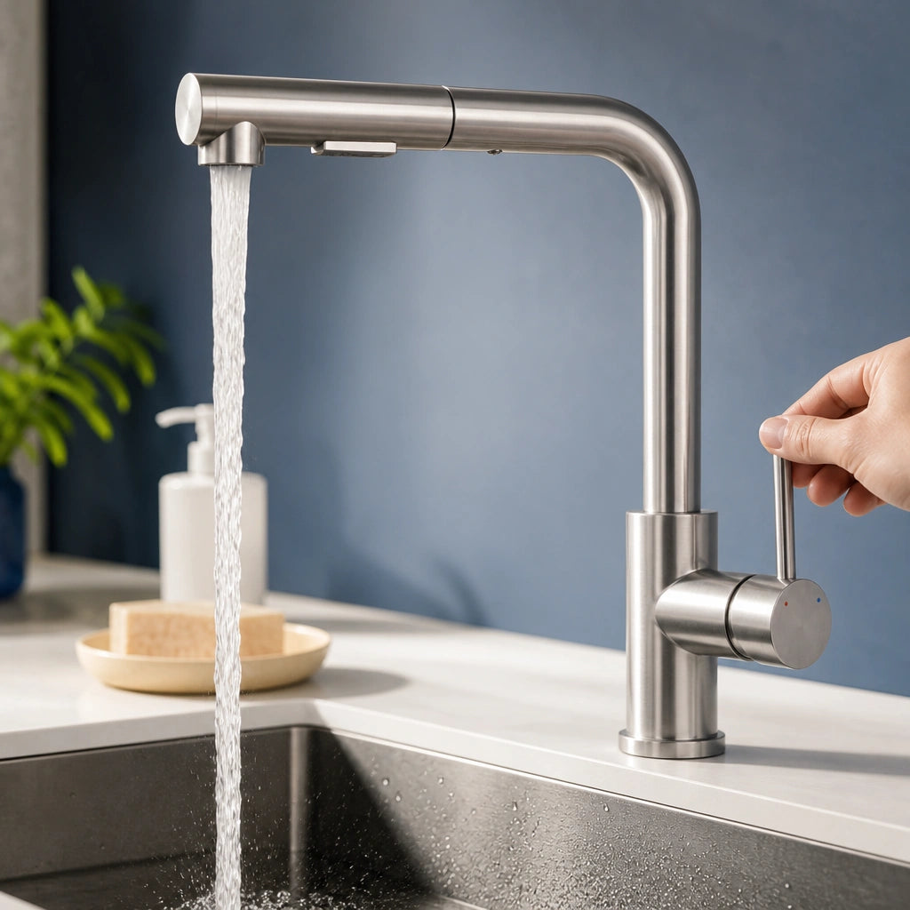 Robinet de cuisine extractible avec douchette, vue installée