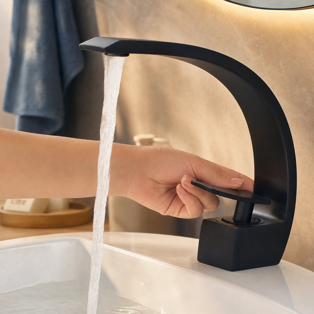 Robinet mitigeur salle de bain design courbé